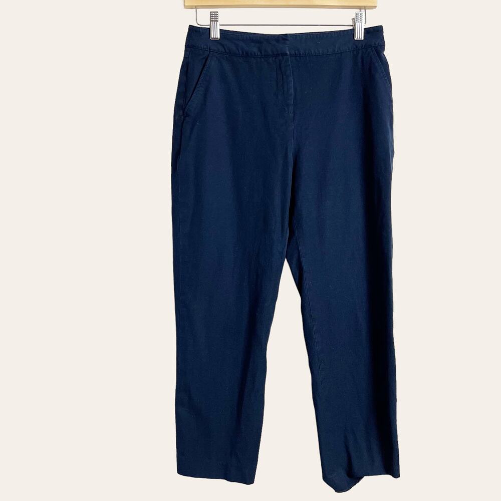 Reiss Navy Blue Cotton Stretch Cropped Straight Leg Trouser Office Pants Size 4